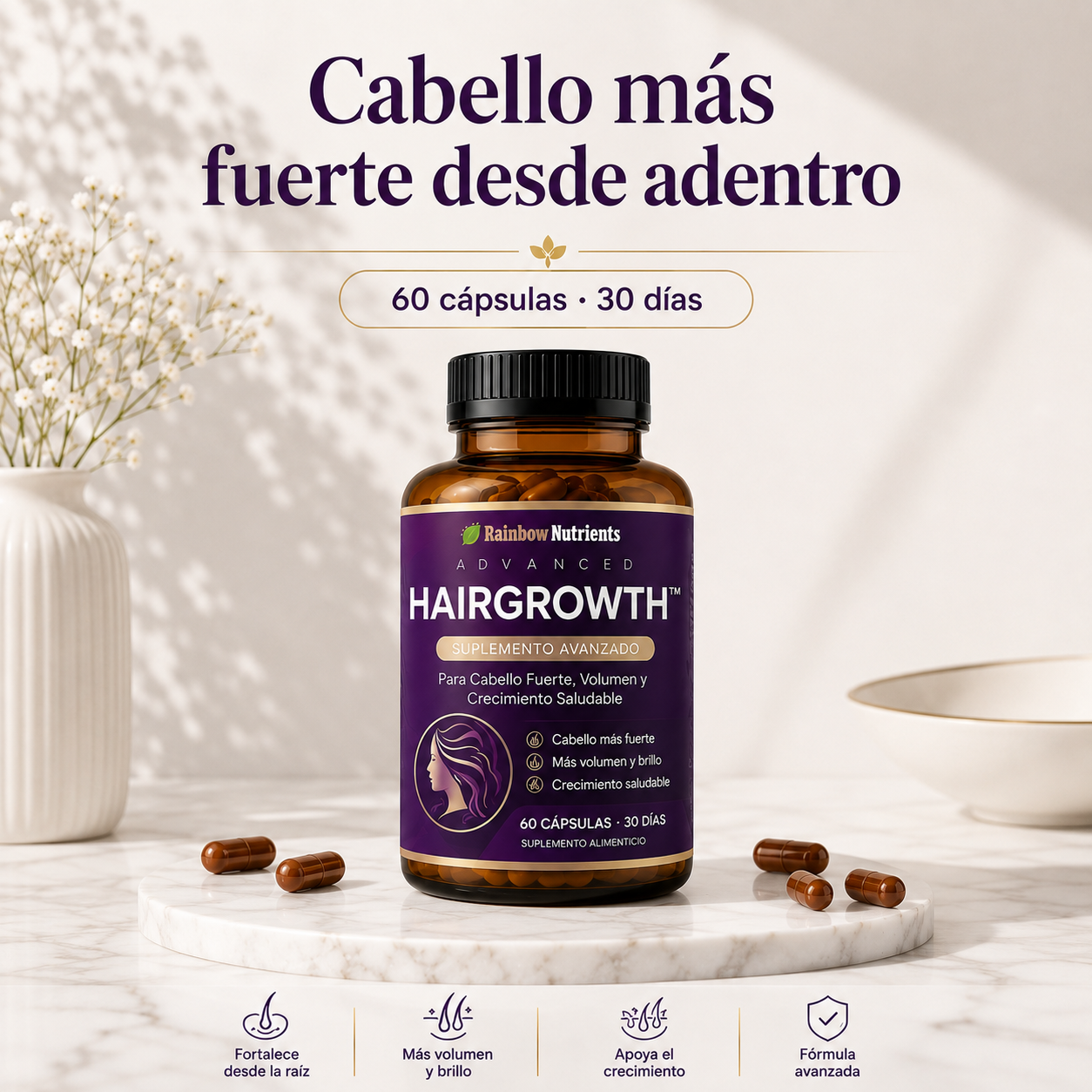 HAIRGROWTH™ | Suplemento Avanzado para Cabello Fuerte, Volumen y Crecimiento Saludable