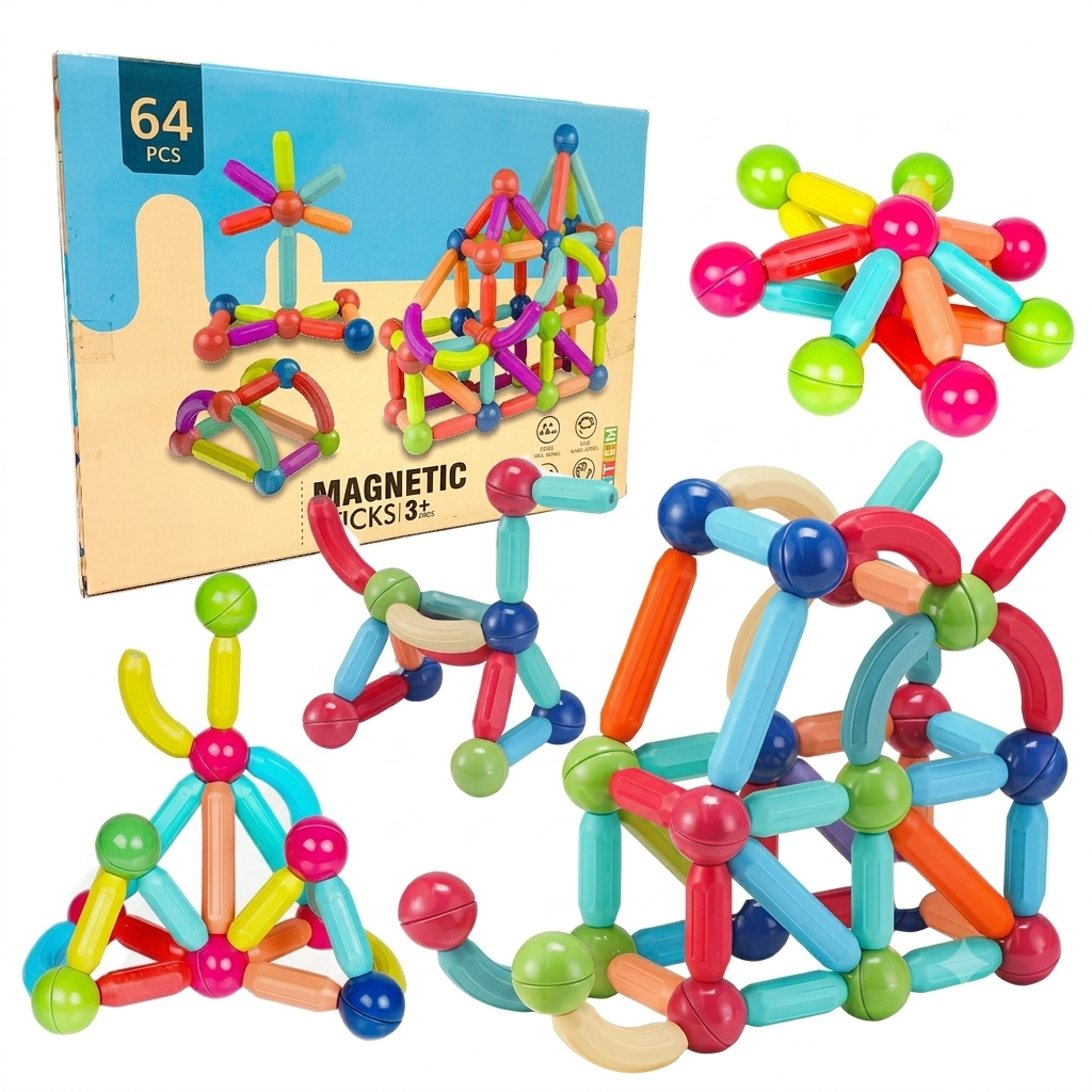 MagnaBuild 64™ | Bloques Magnéticos de Construcción Educativos