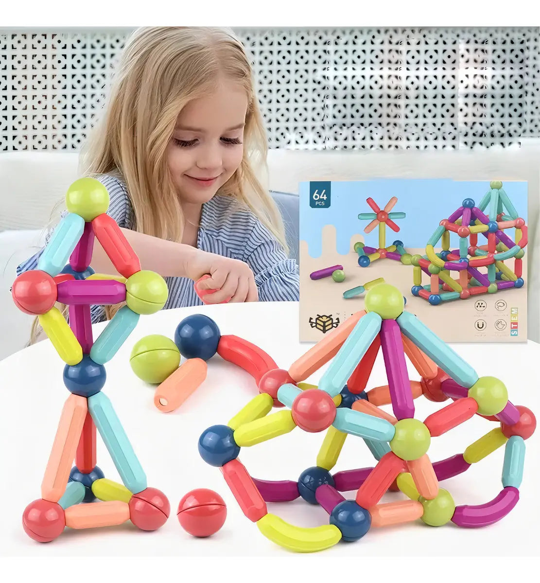 MagnaBuild 64™ | Bloques Magnéticos de Construcción Educativos